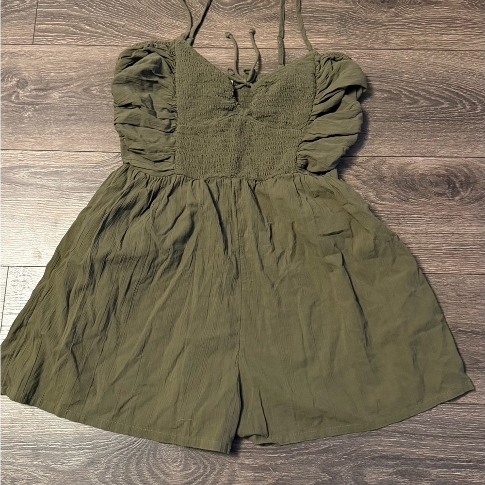 Aerie Olive Green Smocked Romper